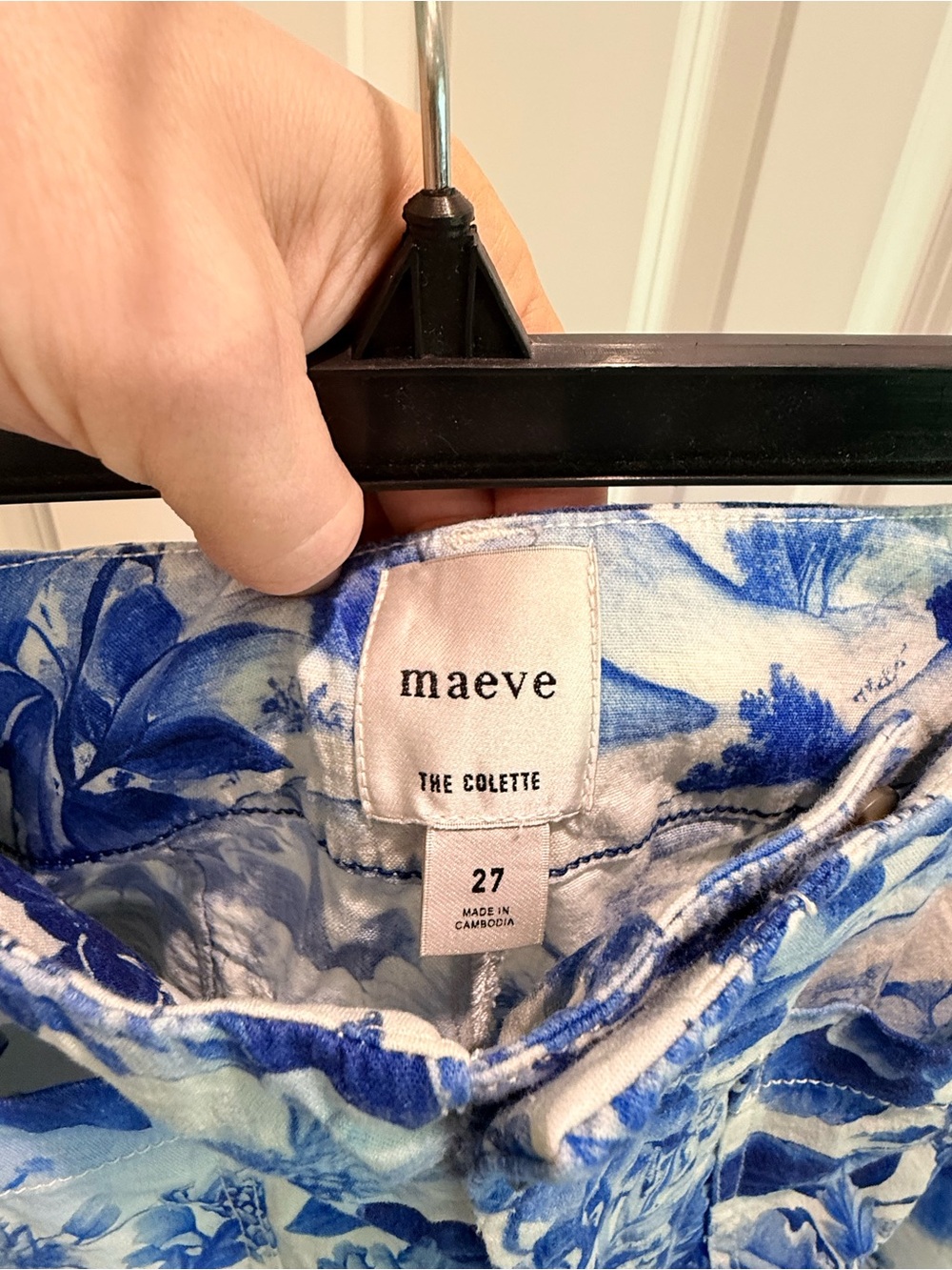 Anthropologie Maeve Colette Linen Crop Wide-Leg Pants Blue Floral 27 - Picture 5 of 7